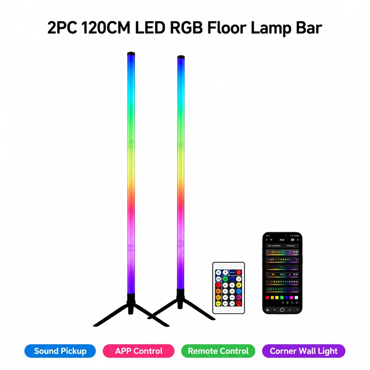 Room Lighting Bedroom Decor - 2-pack RGB LED hoeklamp, 120 cm
