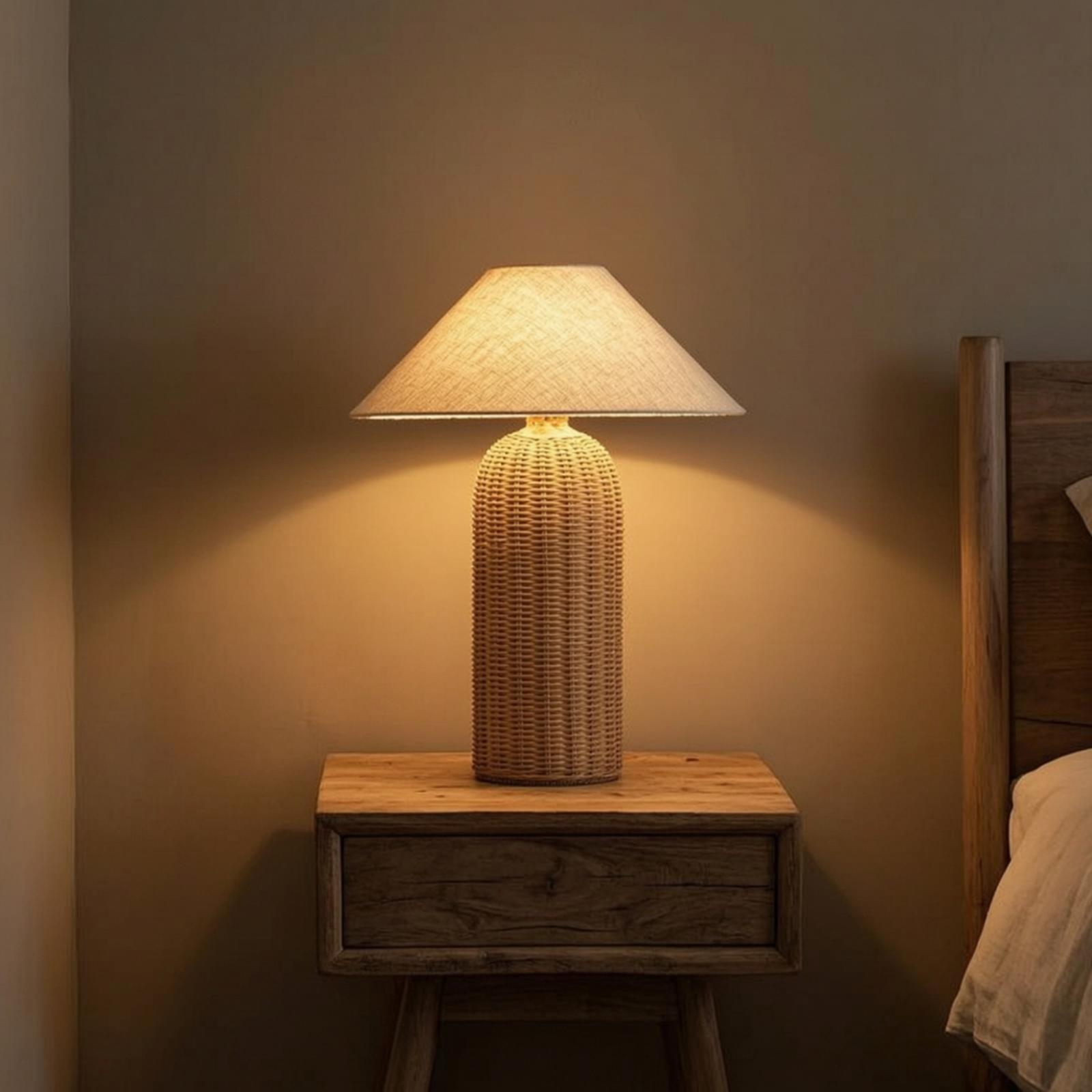Room Lighting Bedroom Decor - Bedlampje met rotan voet en stoffen