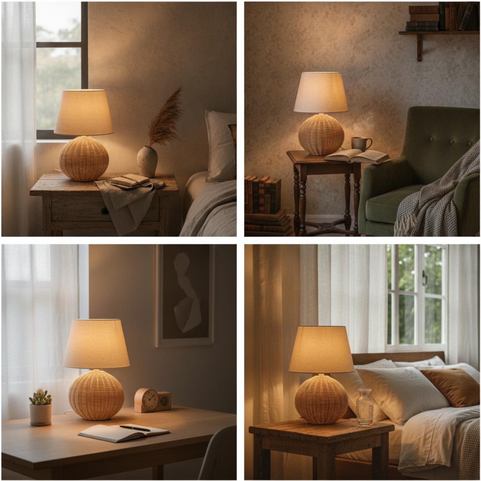 Bedlampje met rotan voet en st - Room Lighting Bedroom Decor recensie en prijs